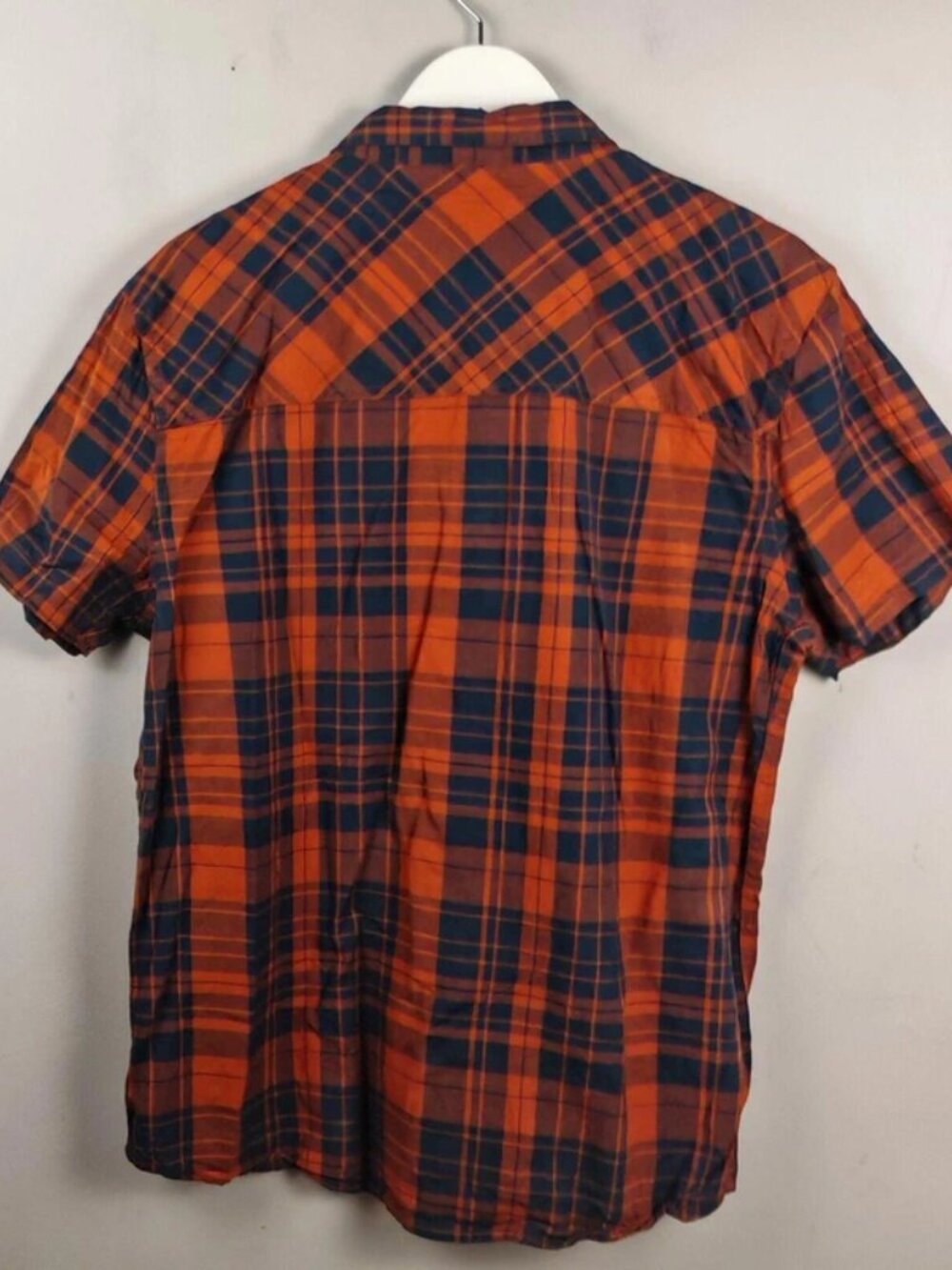 Mountain Warehouse Shirt Mens Large Orange Blue Check Short Sleeve Regular - Picture 2 of 5